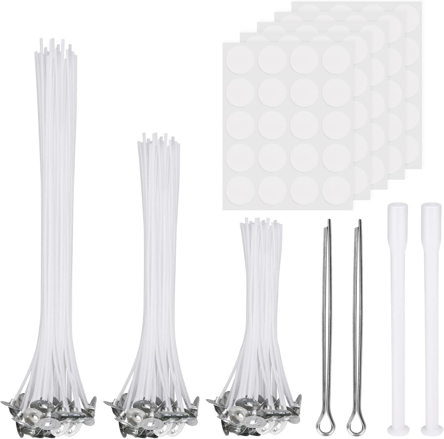 VIKY Candle Wick Set, 100 Pieces Candle Wicks for Candles, Smokeless Candle Wicks, Make Your Own Candles, DIY Candles, Oil Lamps, Aromatherapy, Three Lengths (10/15/20 cm),White