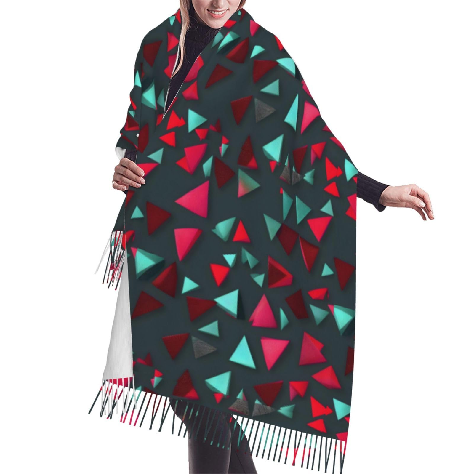 Triangular pattern Scarf Classic Soft Fringed Scarf Long Shawl for Women.