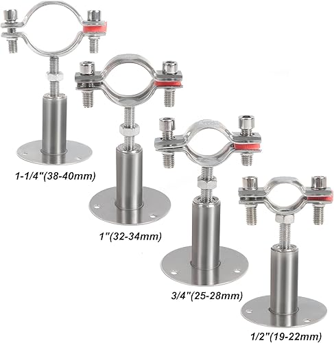 Miniatura 7 de Kodilin 4 soportes de tubo de montaje en pared de acero inoxidable 304, adecuados para tubos OD de 1 pulgada (1.260-1.339 in), altura ajustable de