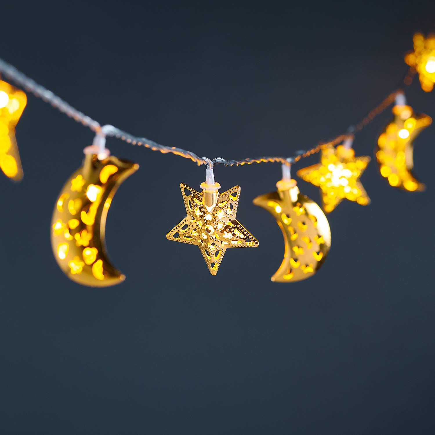 16 Filigree Moon and Star Fairy Lights