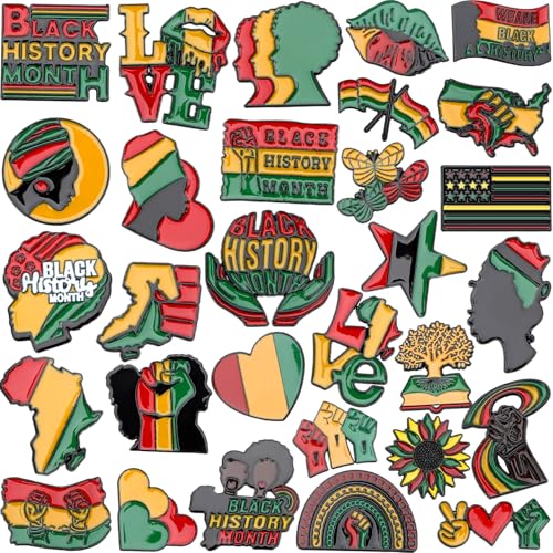 Image of SANNIX 60Pcs Black History Month Pins, Black History Lapel Pins Assorted Enamel African American Badge Pins Black History Month Decorations Buttons for Backpacks Clothes, 30 Styles