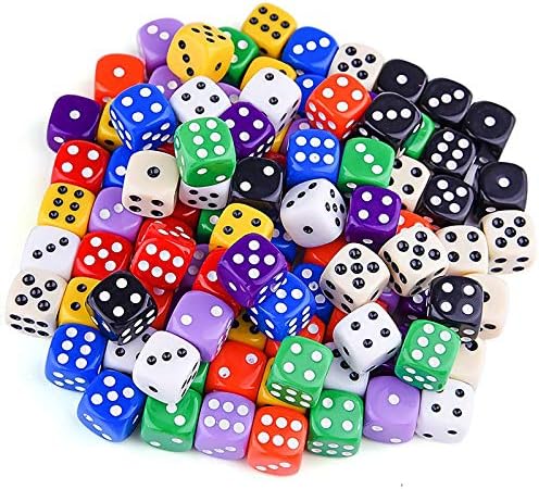 AUSTOR 100 Pieces 6- Sided Dice Set, 10 x 10 Colours 16mm Acrylic Dice with Free Velvet Pouches for Tenzi, Farkle, Yahtzee, Bunco or Teaching Math