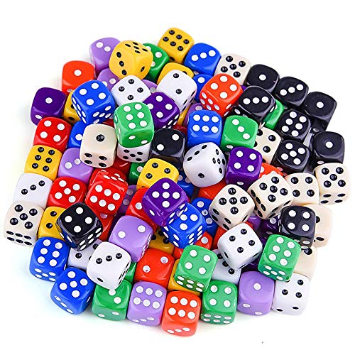 Austor 100 Pieces Dice 6 Sided Game Dice Set, 10 X 10 16Mm Acrylic Dice With Velvet Pouch For Tenzi, Farkle, Yahtzee, Bunco Or Teaching Math #TOP5