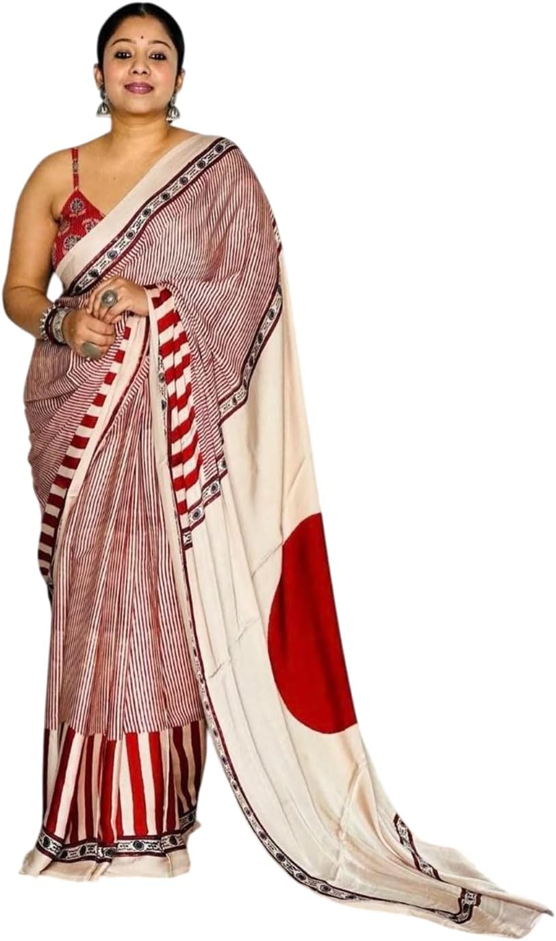 MOHIT CREATIONS Saree for women Original Japan Satin Digital Print Elegant Indian Ethnic Unstitsched Blouse Piece