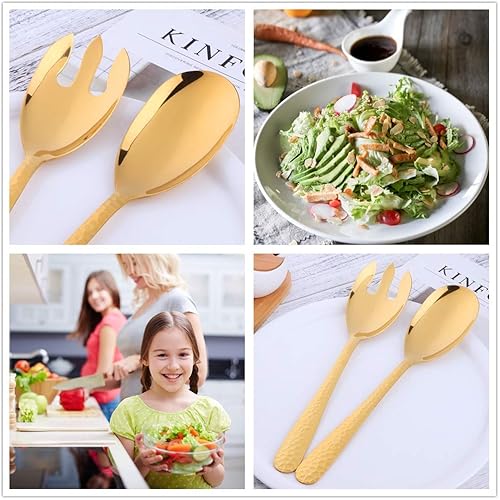 Miniatura 47 de Juego de cuchara y tenedor de ensalada, servidor de ensalada de acero inoxidable de 12 pulgadas, utensilios de servir rojo mágico, paquete de 2