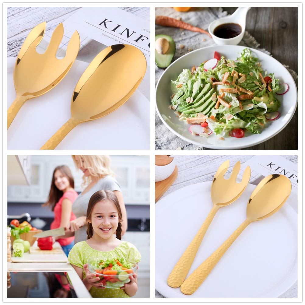 Salatbesteck aus vergoldetem Edelstahl, 2-teilig Löffel Gabel Besteck Set