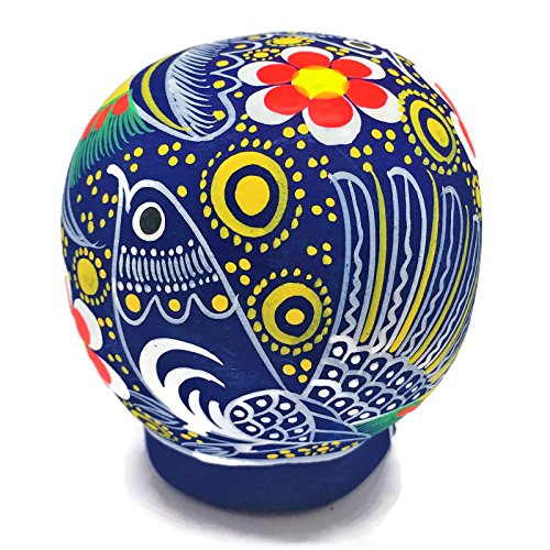 Artesano Collectible Authentic Ceramic Hand-Painted Mexican Sugar Skull | One Medium Calavera | Dia De Muertos | Day Of The Dead | Cinco De Mayo [Sh] (Blue/Pink 3.15") #TOP3
