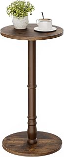 Round Side Table, Solid Wood Pillar with Wood Top & Base, Small Drink Accent Table for Living Room, Bedroom, Sofa & Office, Easy Assembly, Rustic Brown