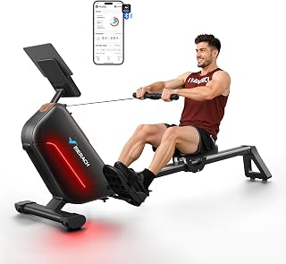 MERACH Electromagnetic Rowing Machine: 51.2" Extended Rail, 16-Level Handle Resistance, 350lbs Capacity, Quiet Home Rower