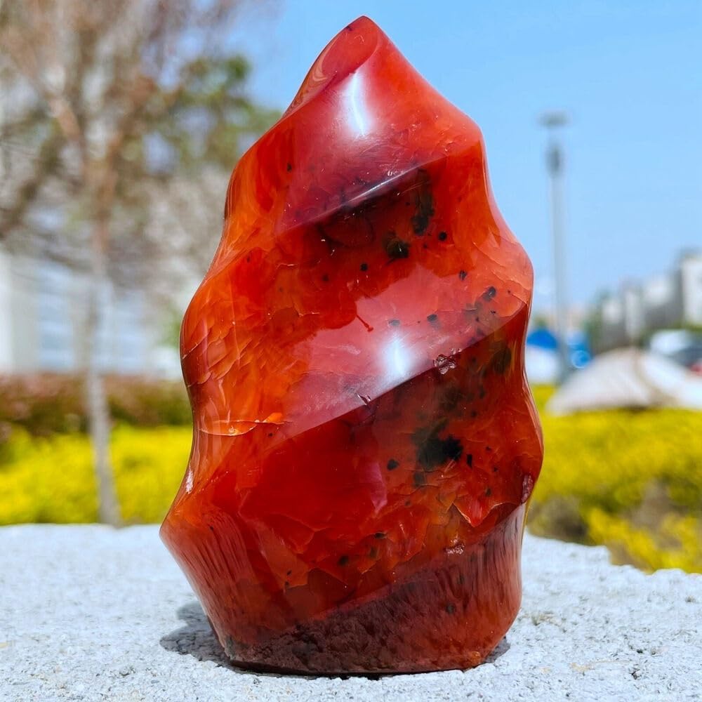 Crystal Red Agate Torch Carnelian Flame Quartz Carving Ornament Gemstone Crafts Home Decor (Size : 170-250g 1pc)