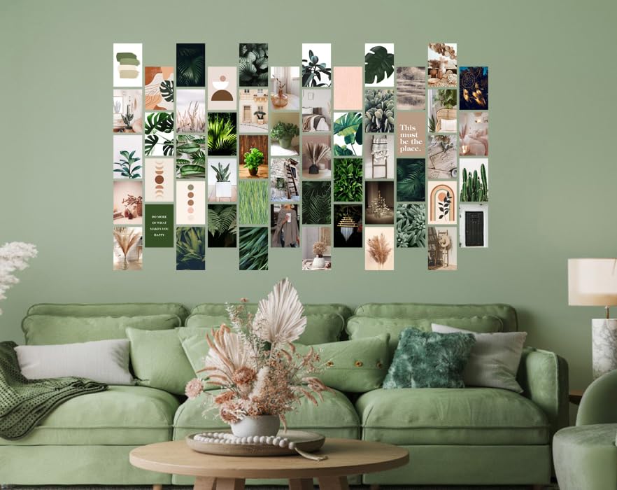 Image of Pack of 54 Green Wall Collage Kit Posters - 4 x 6 Inches Wall Decor Poster - Wall Art For Bedroom, Living room, Office - 1 Tissue Tape