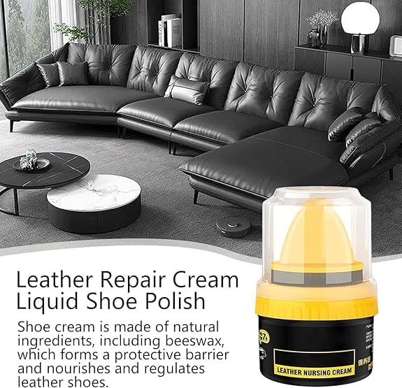 Image of Leather Repair Cream Liquid Shoe Polish, Liquid Shoe Shine, Natural Cream Leather Shoe Polish, Protects Leather from Scuffs and Scratches, Shoe Care Shoe Cream with Sponge (Black)