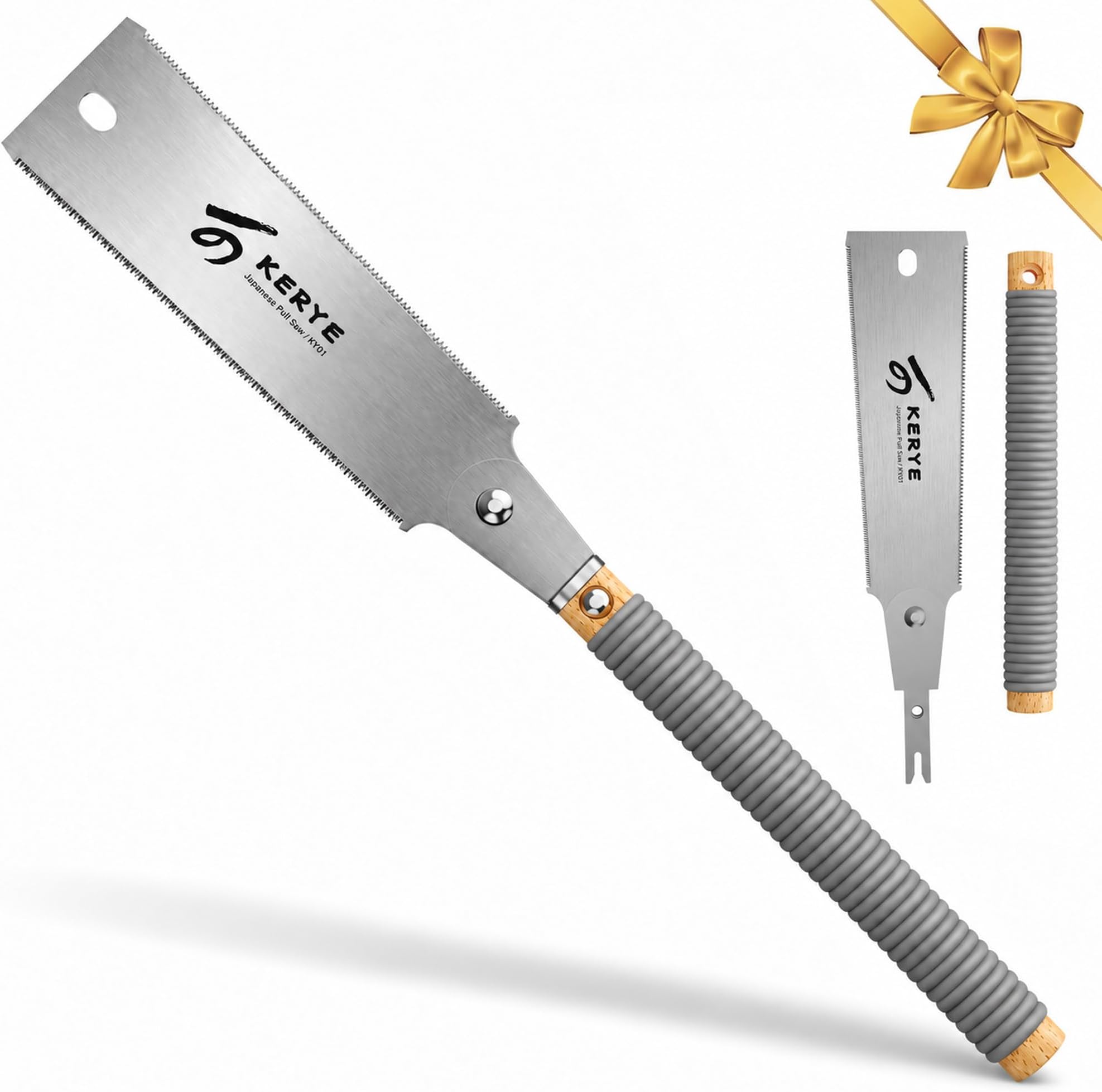 KERYE Japanese Pull Saw 9.5 Inch, Hand Saw with Double Edges of 10/17 TPI and Replaceable Blade, Ryoba Flush Cut Saw, Sharp and Light Woodworking Tools Gifts for Men and Women-KY01