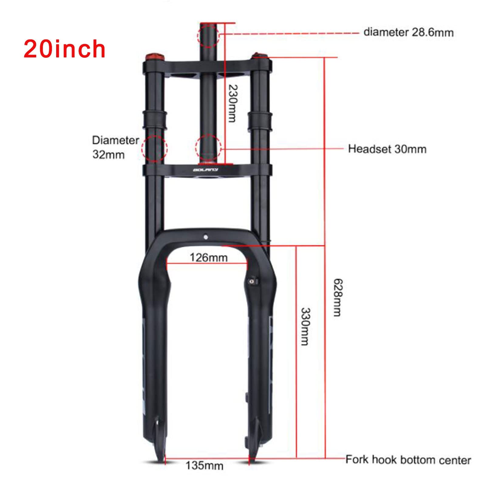 Forcella Anteriore pneumatica per Snow Bike, 20/26 Pollici, Lega di Alluminio, Escursione 160 mm, Perno da 1-1/8 Pollici, Accessori per Bici elettriche e Biciclette