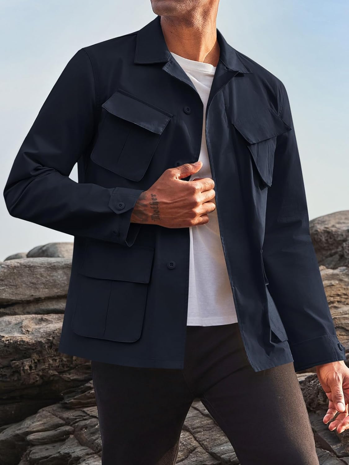 Mens Jacket Runcati Mens Lightweight Safari Jacket Button Up