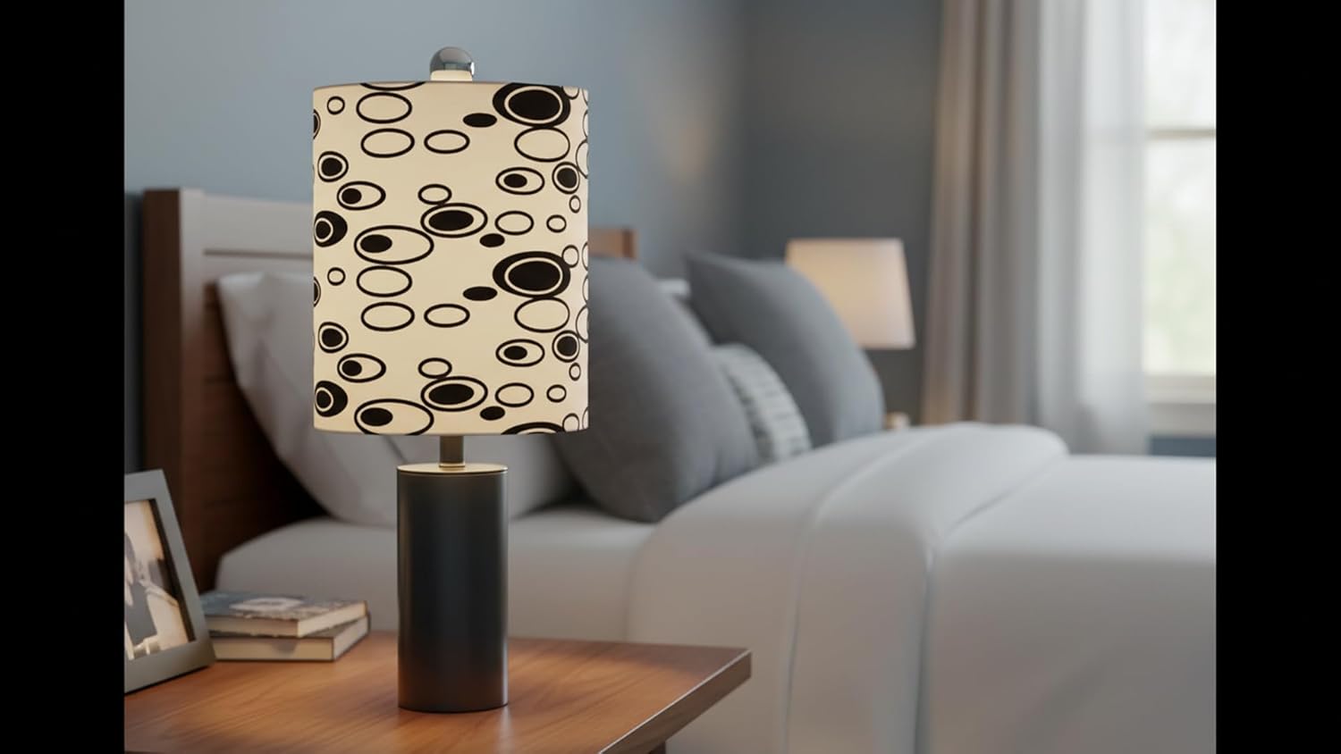 Aspen Creative 31307 Contemporary Drum (Cylinder) Shaped Spider Construction Lamp Shade in White with Black Circle, 8" wide (8" x 8" x 11")