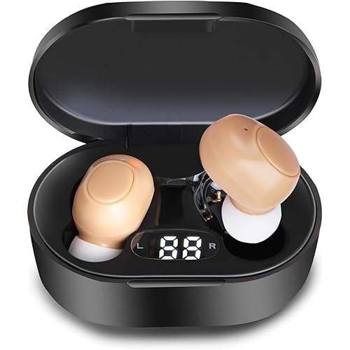 Hearing Aids, Miniature Hearing Amplifiers for Adults with Noise Cancelling, Rechargeable Hearing Aids for Seniors with Crystal Clear Sound, and LED Power Display (Black)