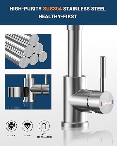 Miniatura 4 de APPASO SUS304 - Grifo de cocina con dispensador de jabón, grifo de cocina desplegable comercial de una sola manija de arco alto para fregadero de