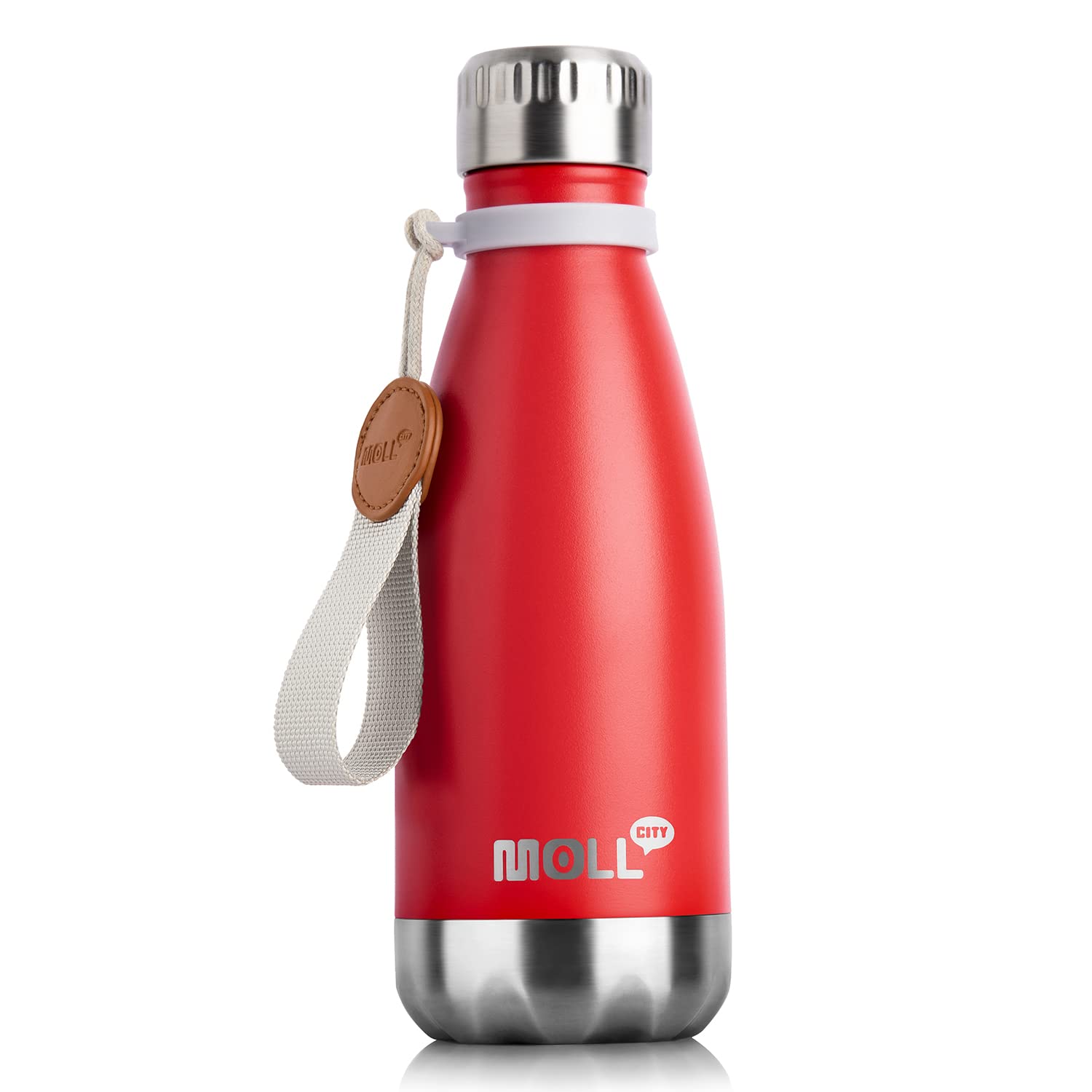 Kids Water Bottle 12 oz Stainless Steel Double Wall Vacuum Insulated Water Bottle for School- Reusable Metal Travel Flask for Girls-Leak Proof and BPA Free (Red)
