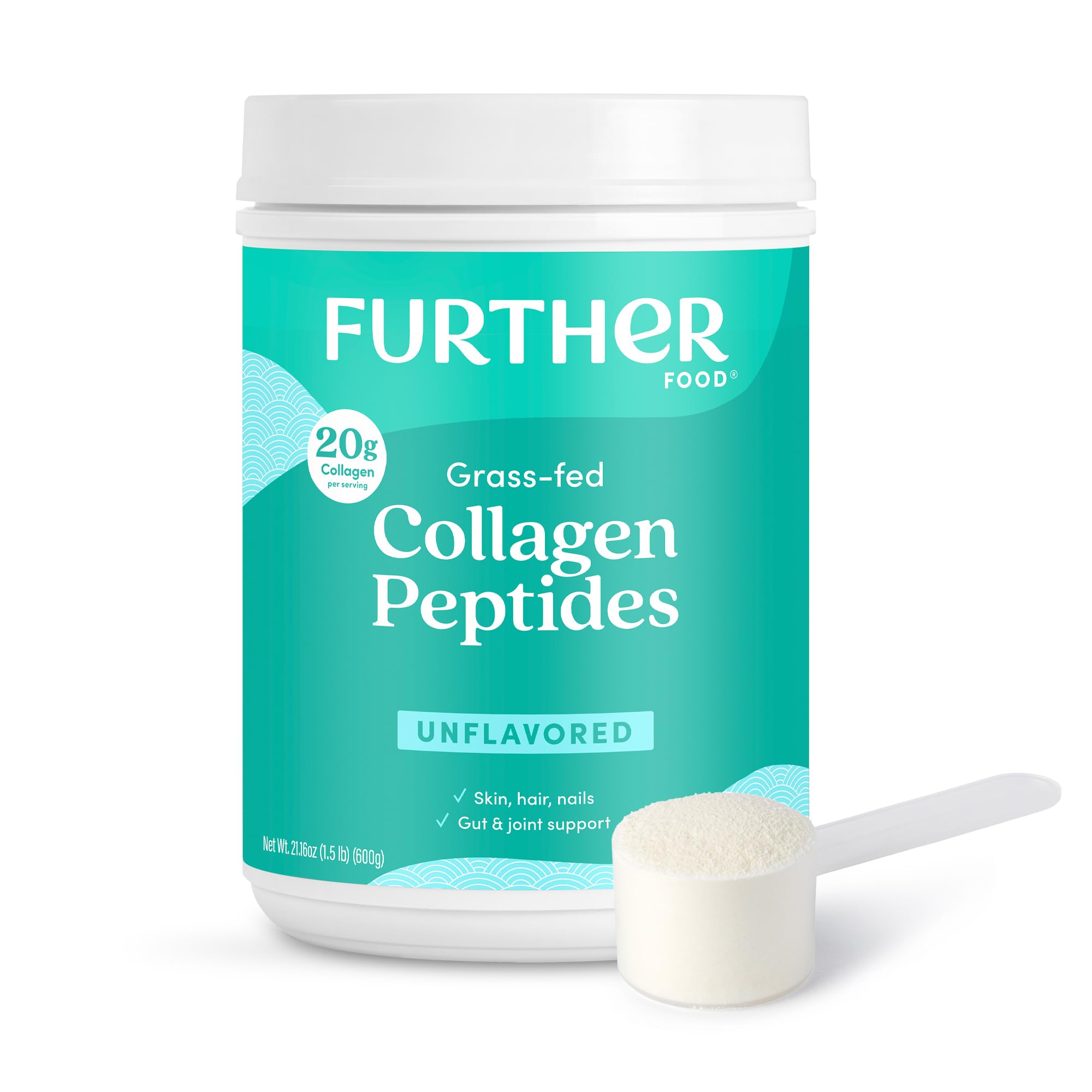 - Unflavored Collagen Peptides Powder - 100% Grass-Fed, Hydrolyzed Type 1 & 3, 20g of Collagen per Serving, Supports Skin, Hair, Nails & Joints, 1.5 lb