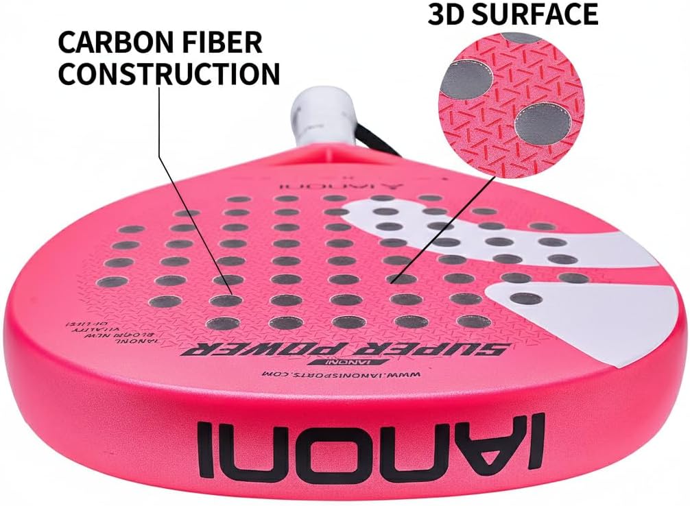 Padel Racket Super Power – Carbon Fiber 3D Surface & EVA Core – Maximum Spin, Power & Control – for Intermediate to Pro Players
