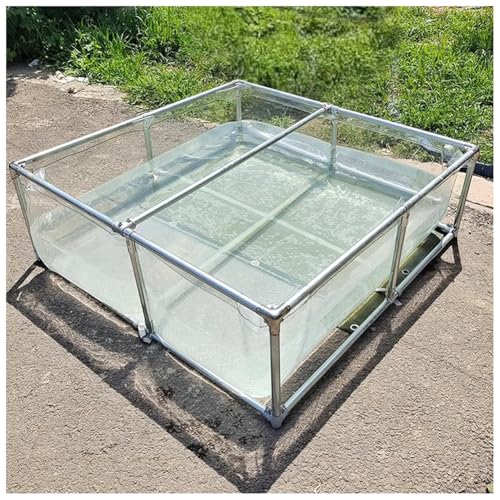 Tanque de estanque para Koi con ventana de visión transparente y válvula de drenaje - Acuario de PVC resistente con marco de acero sobre el suelo para la cría de peces y exhibición en el jardín