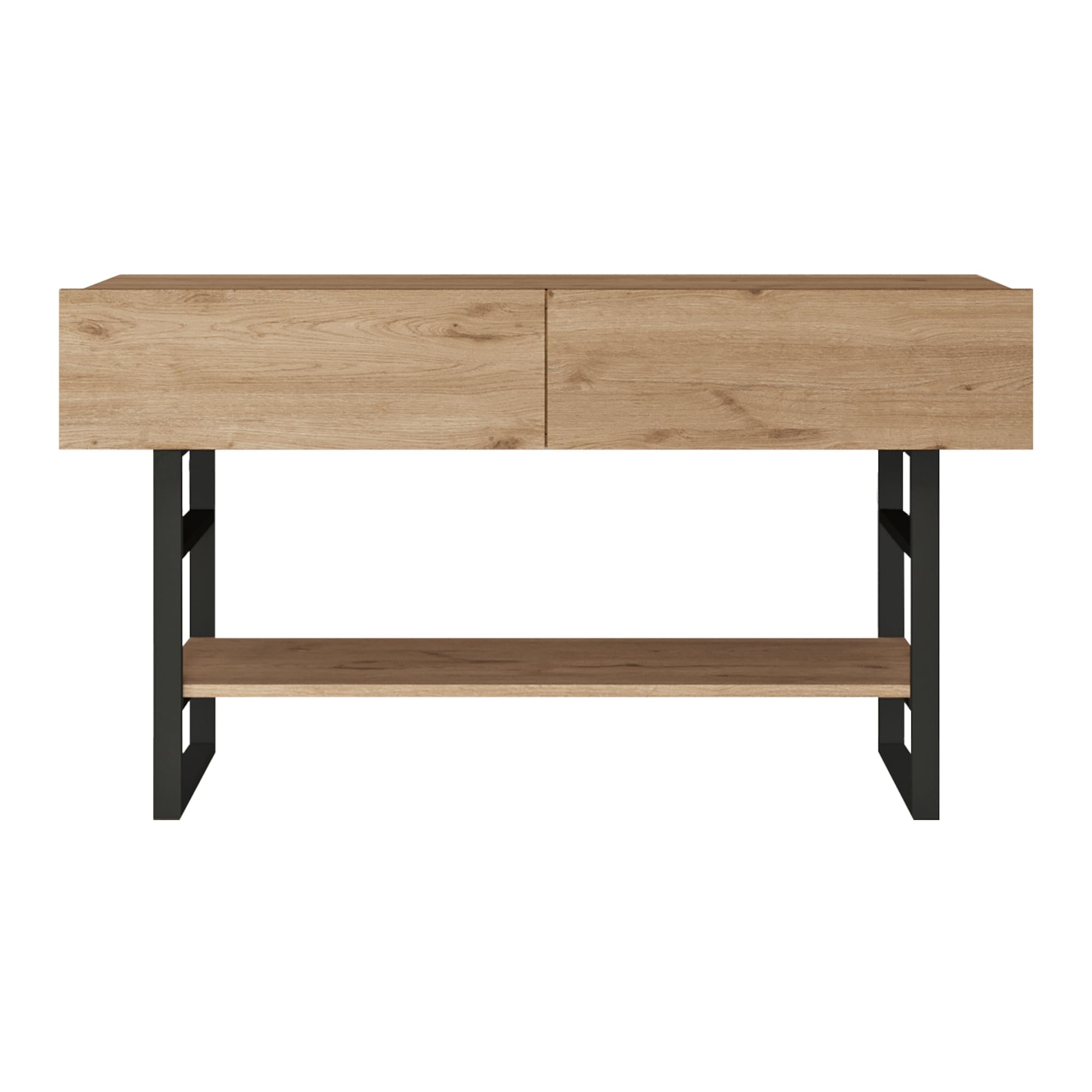 [en.casa] Tavolo Consolle Mobile Contenitore con Ripiano e Scomparti Chiusi con Ante a Ribalta Gambe in Metallo Mobile da Soggiorno Corridoio 76 x 139 x 43 cm- Effetto Rovere/Nero