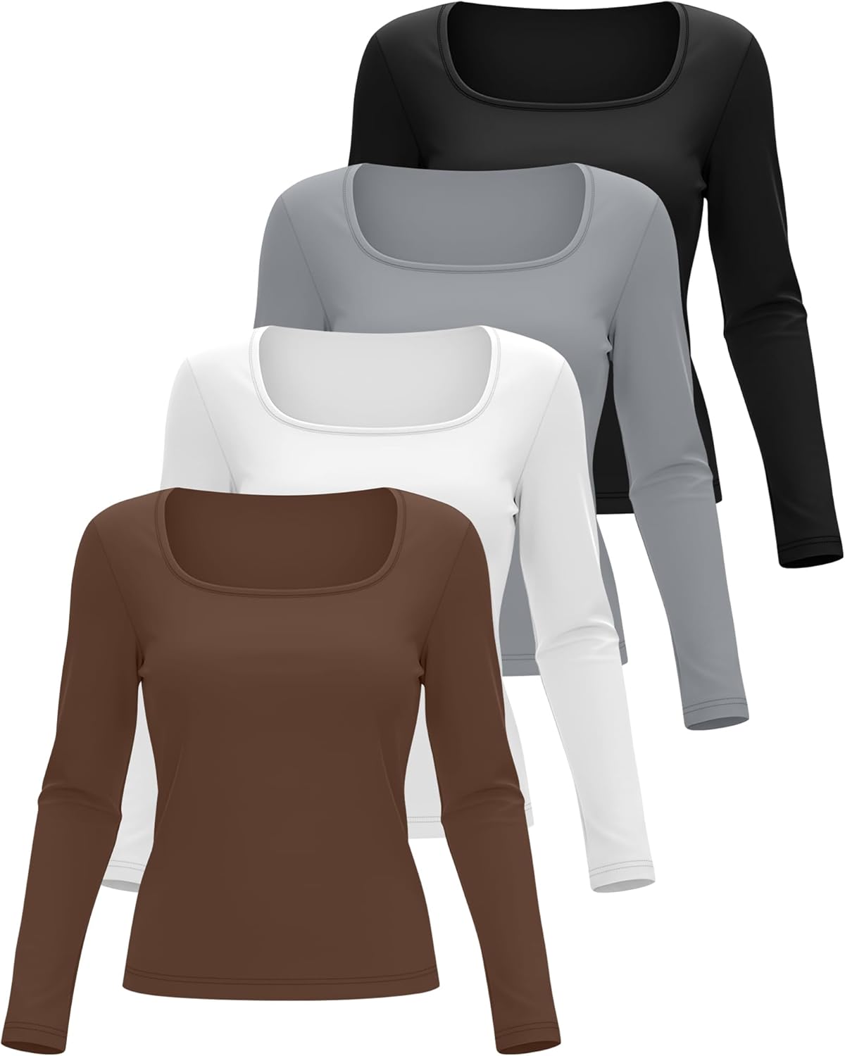 4 Pack Women's Workout Shirts Long Sleeve Compression Shirts Square Neck Slim Fit Undershirts Athletic Yoga Tops - Image 3