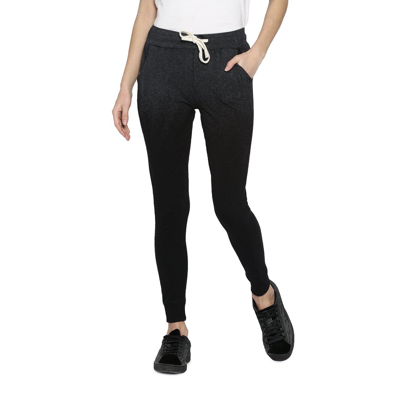 Campus Sutra Campus Sutra Women's Track Pants (AZ18BOT_TPSHD1_W_PLN_BL_AZ_Black_XL) in black