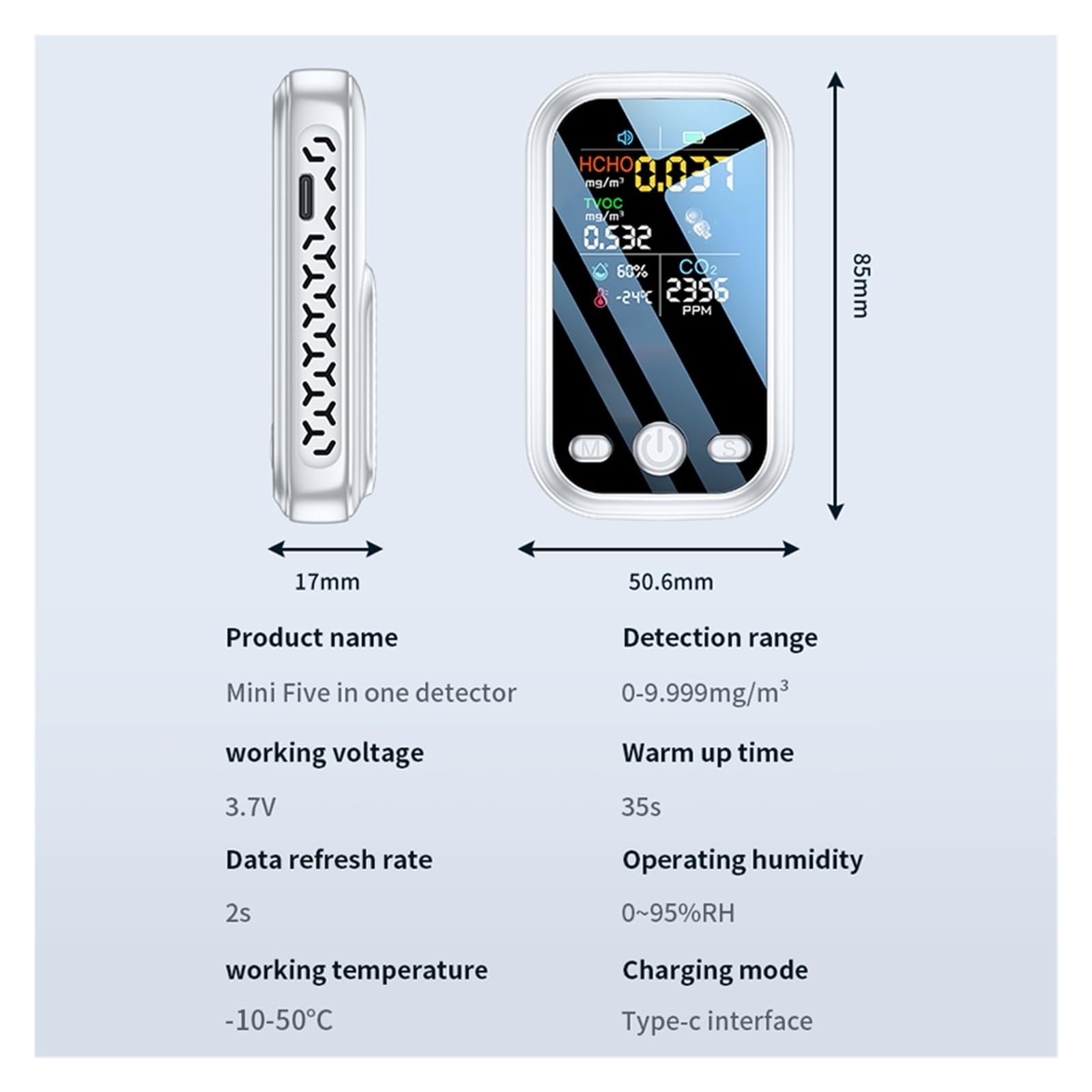 Medidor De CO2 Multifuncional 5 En 1, Probador Digital Temperatura Y Humedad, Sensor TVOC HCHO PM2., Monitor Calidad del Aire Detección Rápida Precisa(Black)
