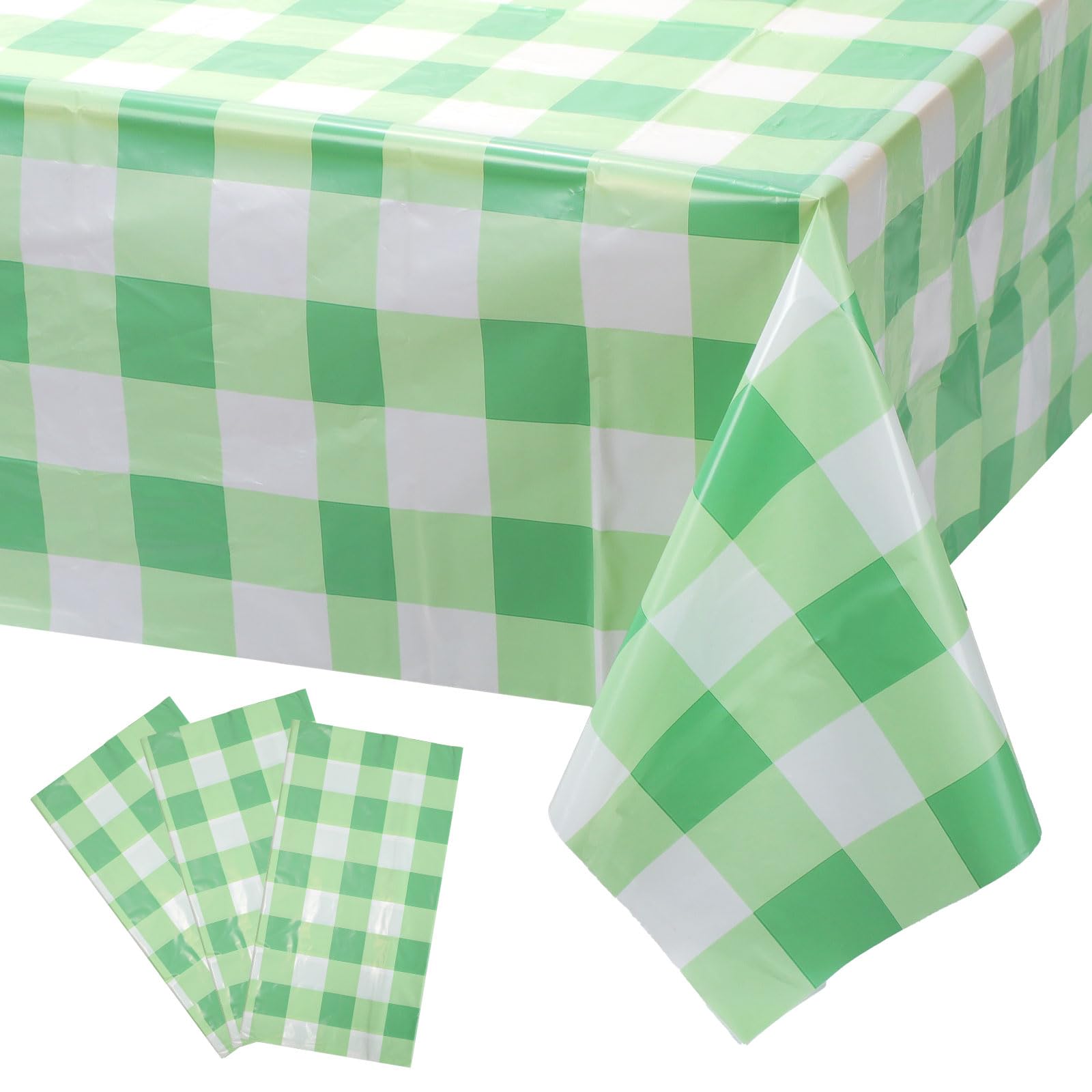 Gingham Tablecloth,137*274cm Waterproof Disposable Tablecloths for Parties,Plastic Table Cloth Wipe Clean Plaid Rectangular Table Cover for Birthday Picnic Party Outdoor (3, Green, One Size)
