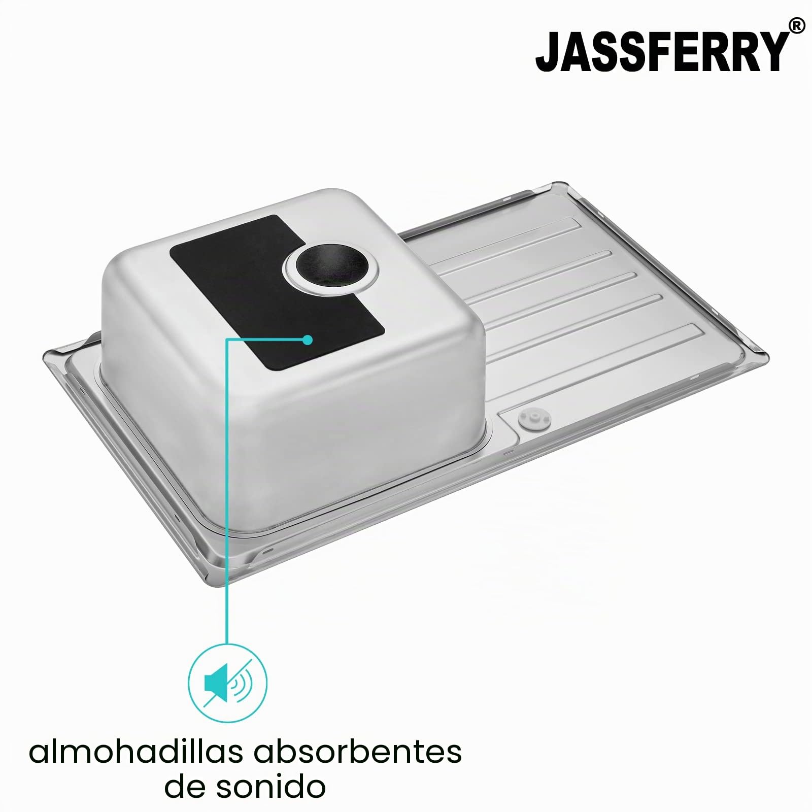 JASSFERRY Fregadero de cocina un seno, de Acero Inoxidable, escurridor reversible, con colador de residuos