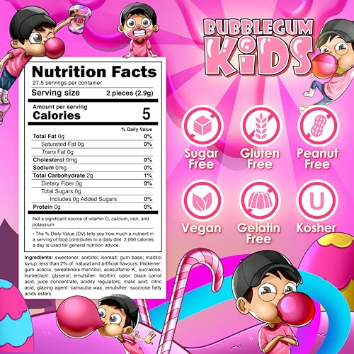 Bubblegum Kids Sugar-Free Gum - Classic Bubble Gum Flavor Sugar Free - Bubble Gum For Kids And Adults Craving Nostalgia - Vegan And Kosher Friendly thumb #1