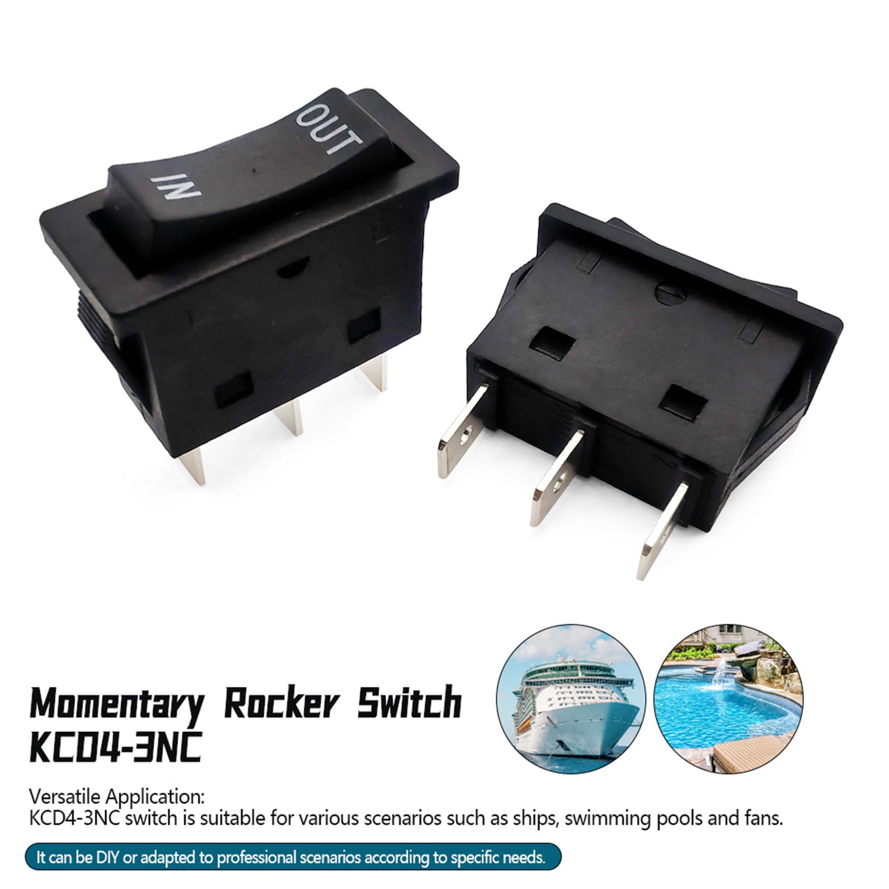 SIDMILE 2Pcs KCD4-3NC in-Out Rocker Switch 16A 3 Pins 3 Positons Double Side Momentary Multi-Functional Toggle Switch Dual Operation Faces