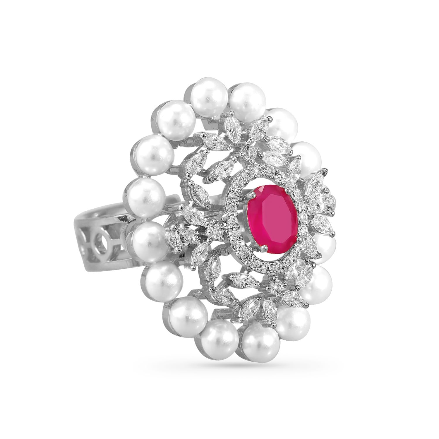 rubans American Diamond Zirconia with Pearls Studded Adjustable Ring Ethnic Stylish Trendy Jewellery Gift for Women & Girls-picture-18