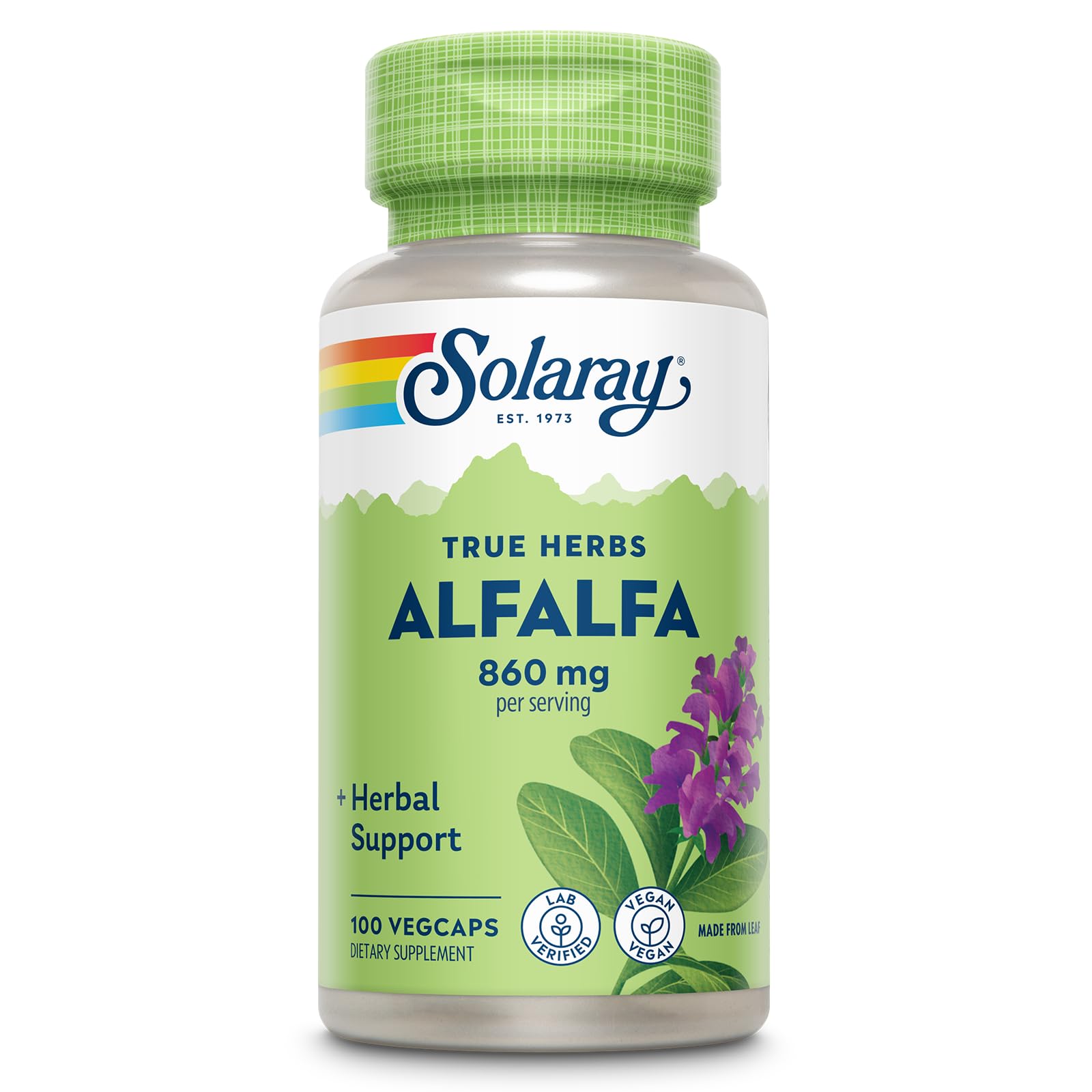 SOLARAY Alfalfa Leaf Supplement 860mg, 100 Ct Veg Caps 1 Count (Pack of 100)