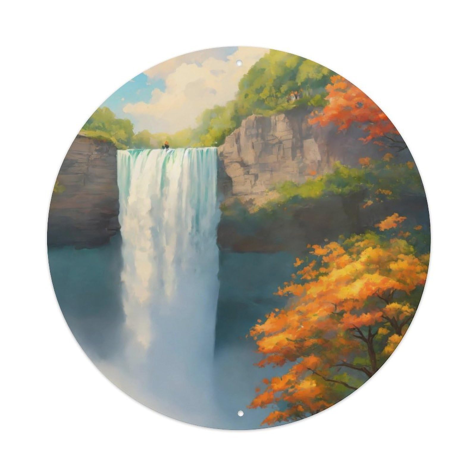 Waterfall Autumn Grandeur View Vintage Metal Tin Sign Plaque