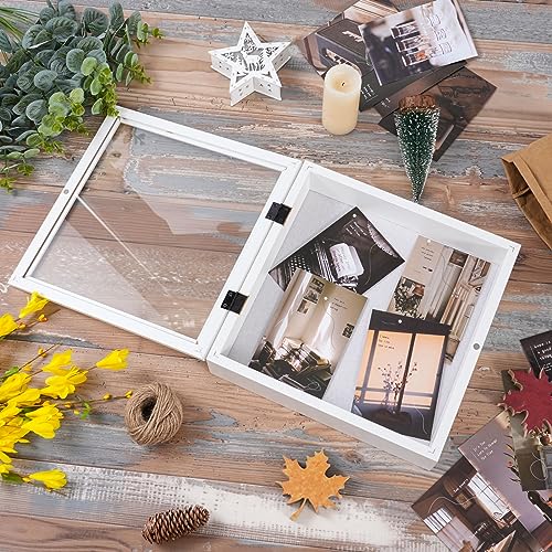 Image of Muzilife 11x11 Shadow Box Picture Frame - 2.16 inch Interior Deep Wood & Glass Square Display Case Ready to Hang Memory Box Baby Sports Memorabilia, Pins, Awards, Tickets, and Photos, White