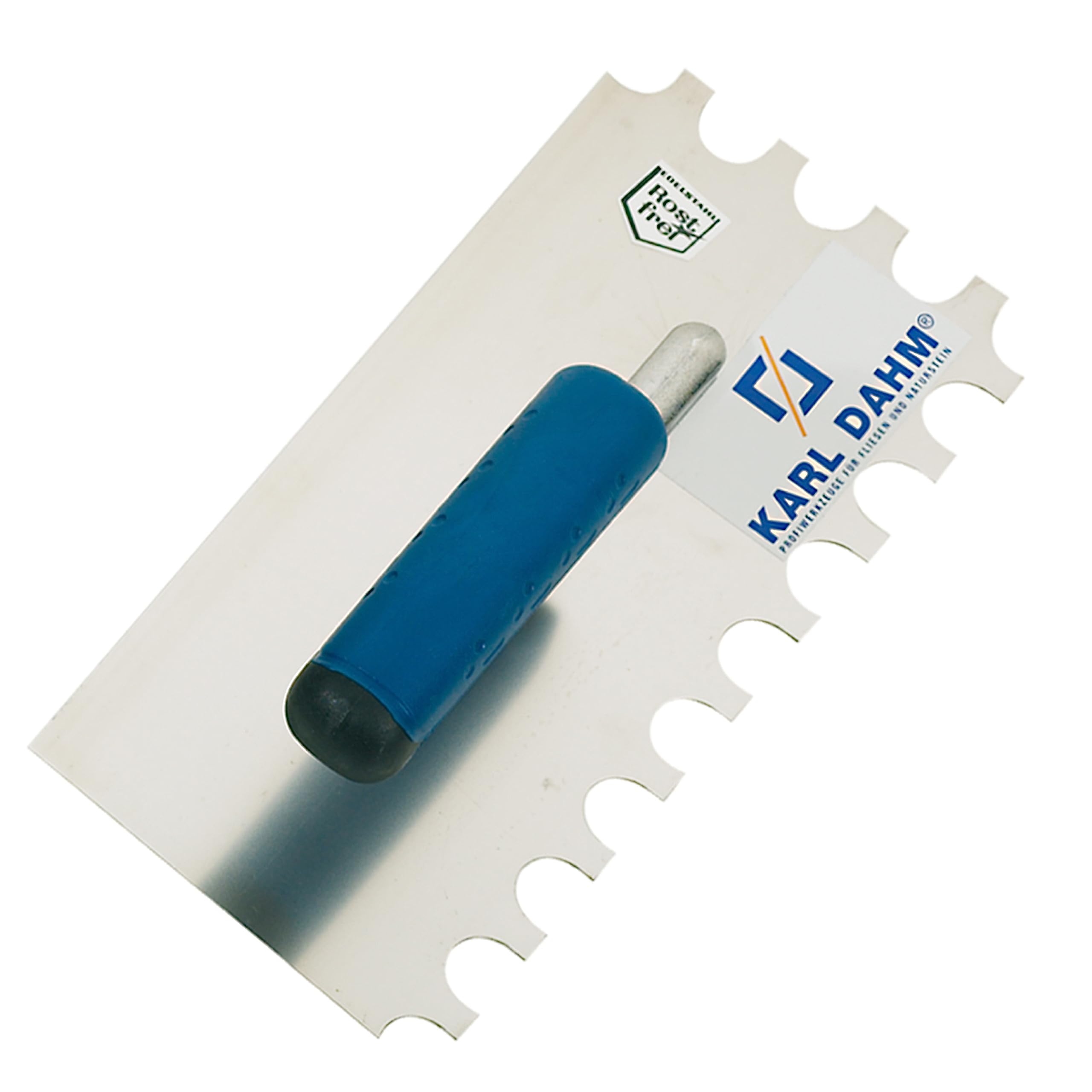 Karl Dahm Truelle Dentée Softgrip Inoxydable Demi-Lune 20/20mm Manche Souple Ergonomique pour Collage Facile