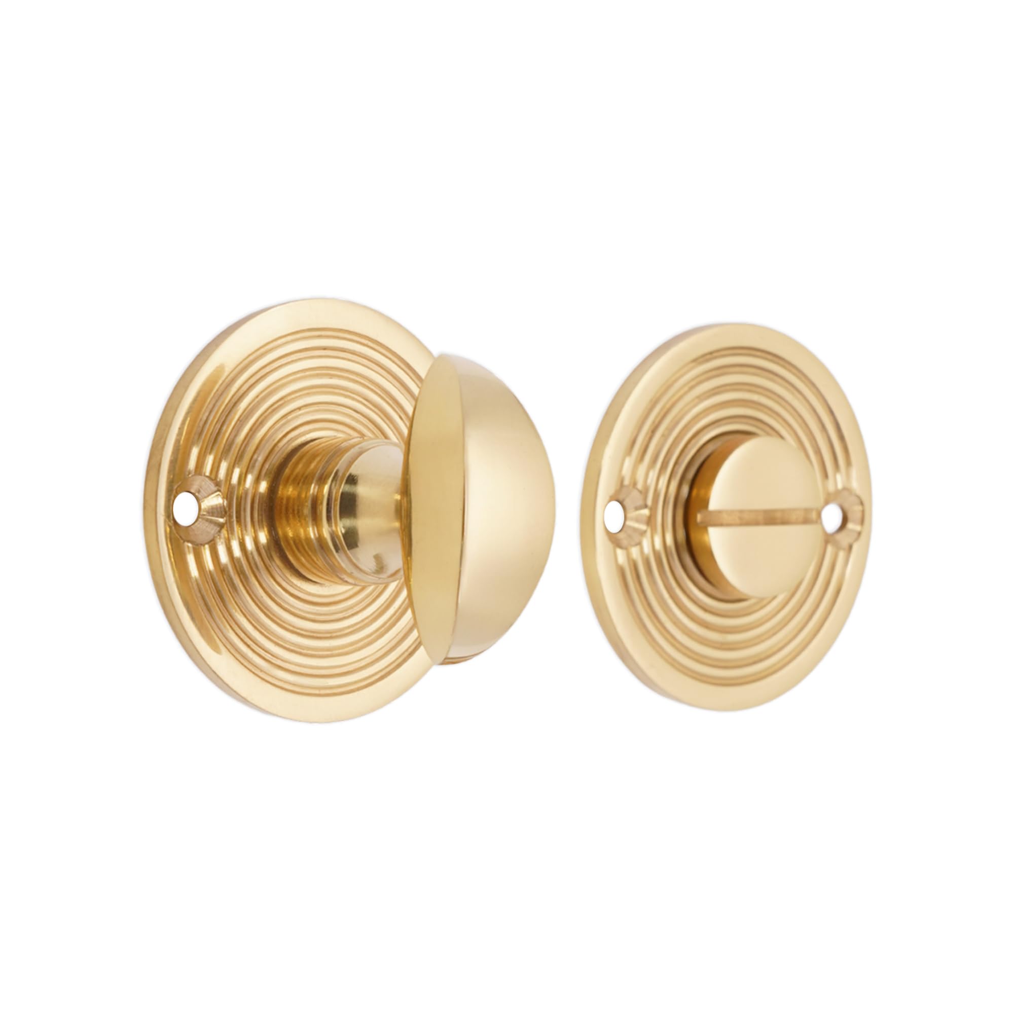 Solid Brass Antique Beehive Bathroom Thumb Turn & Release Door Lock Set (Polished Brass)