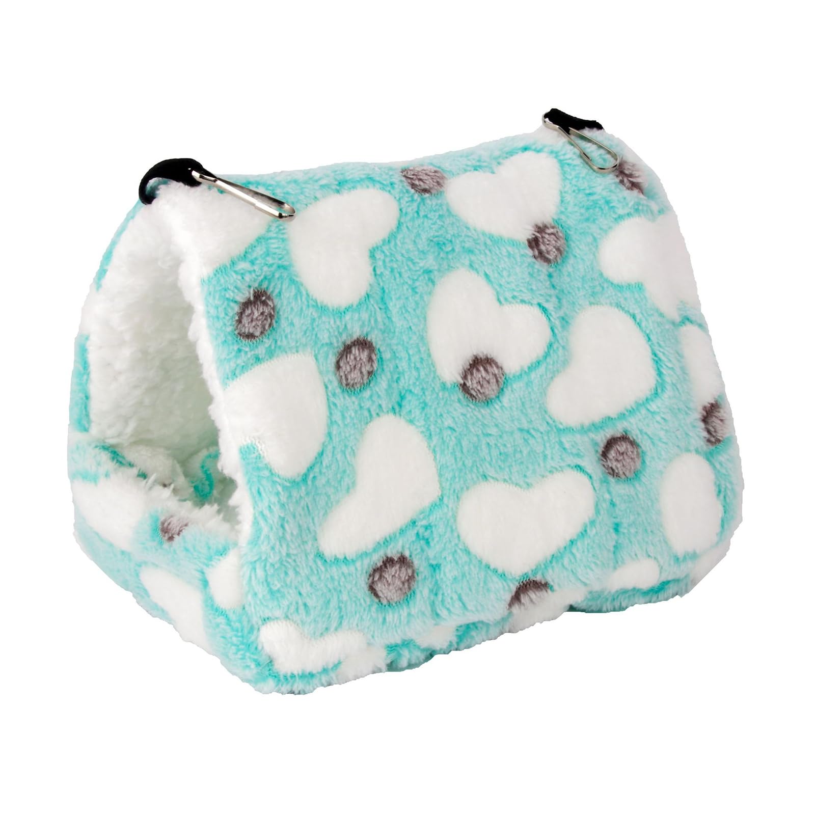 WanFengXue Small Pet Hanging Hammock Nest (17 * 15cm) - Cozy Plush Hideout for Hamsters Guinea Pigs Rats Small Birds, Soft Plush Lining, Warm Cave, Washable, Cage Toy (Green Heart)