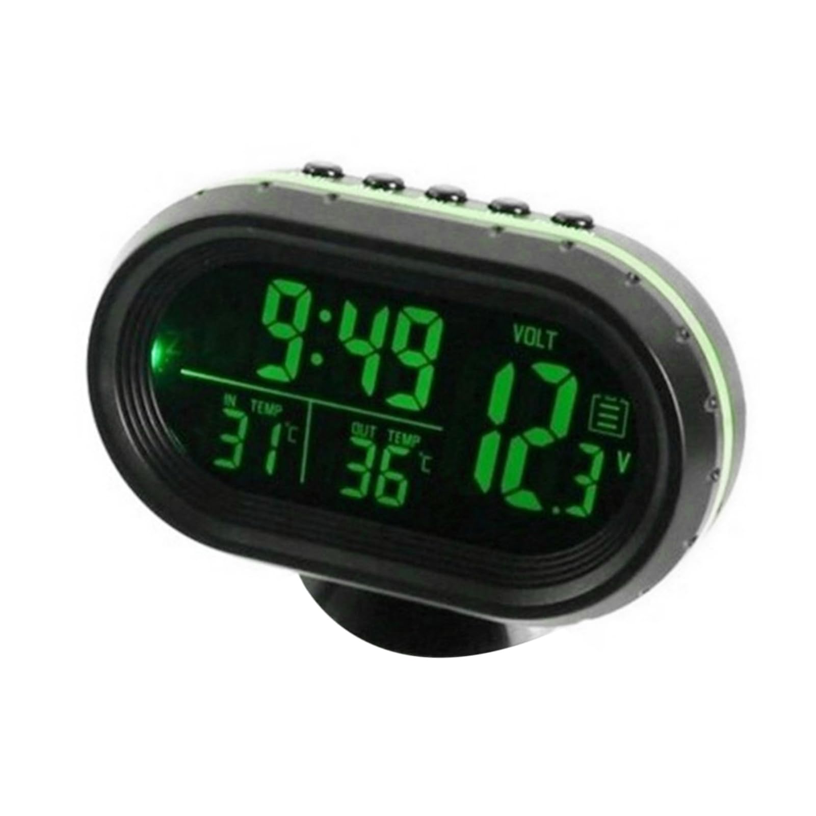 Voiture Thermomètre Horloge Numérique DC 12V Automobile Horloge LED Allumé Double Jauge de Température Voltmètre Jauge de Température (GREEN)