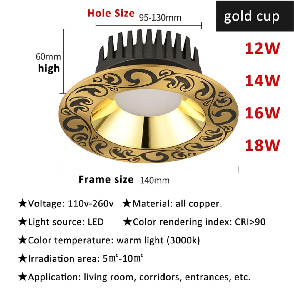 CAB-B-12W COB-Deckenspot, 10,2 cm und 12,7 cm (4 Zoll) und 12,7 cm (5 Zoll), aus Messing, für Schaufensterbeleuchtung, 12 W, 14 W, 16 W, 18 W, Weiß, 8 Stück