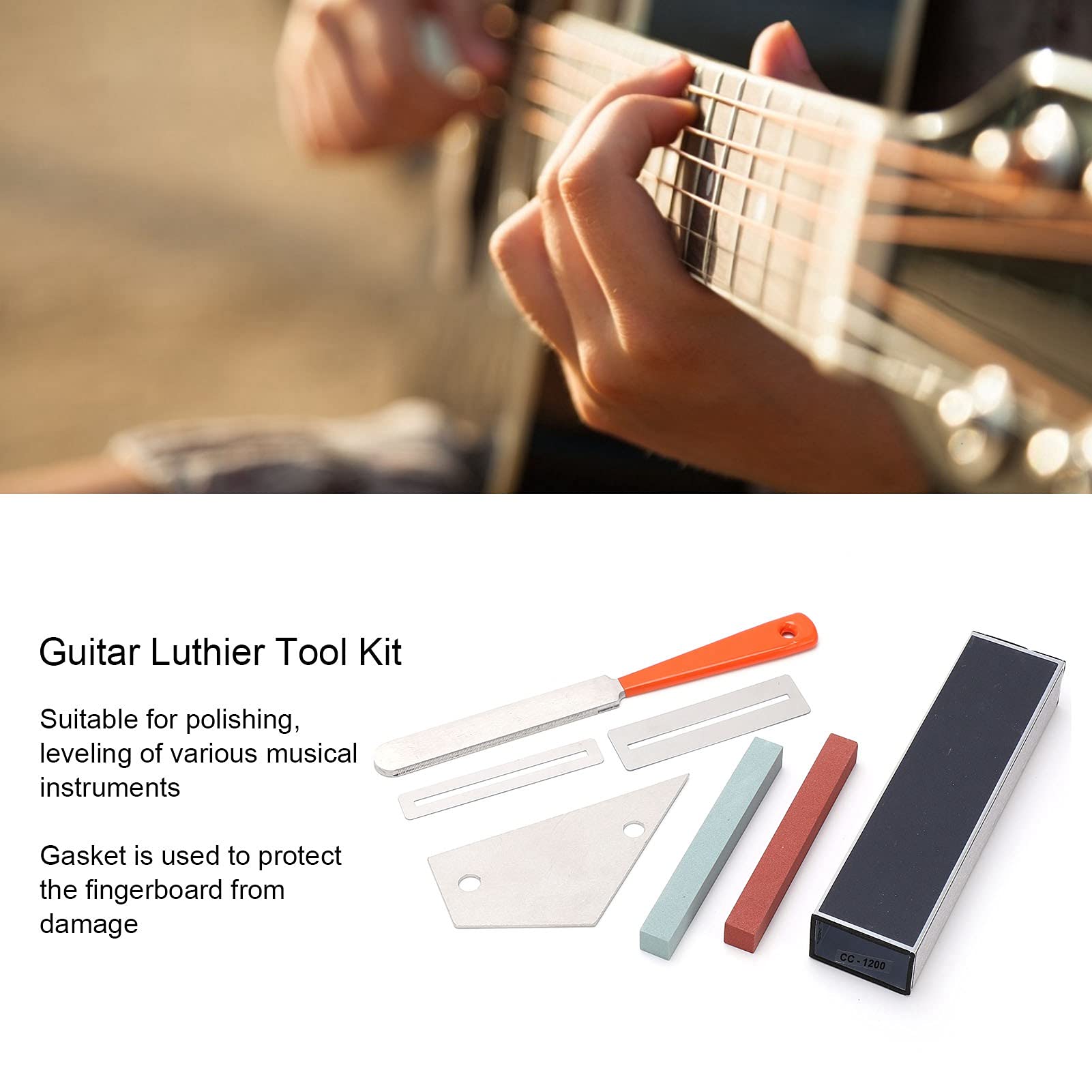 Jeffergarden Kit de Herramientas de Reparación de Guitarra Profesional con Lima de Coronación Nivelación de Trastes y Accesorios de Pulido Acero Inoxidable