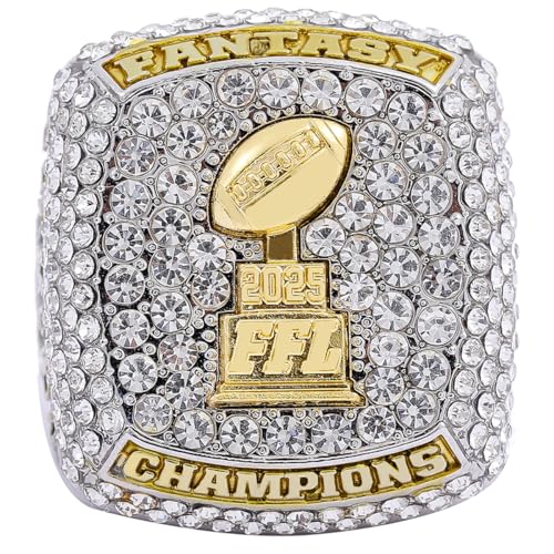 Image of 2025 Fantasy Football Championship Ring | Heavy FFL Champion Trophy Ring | Gold Silver Tone Plated Award Trophy for Fantasy Football League Winner
