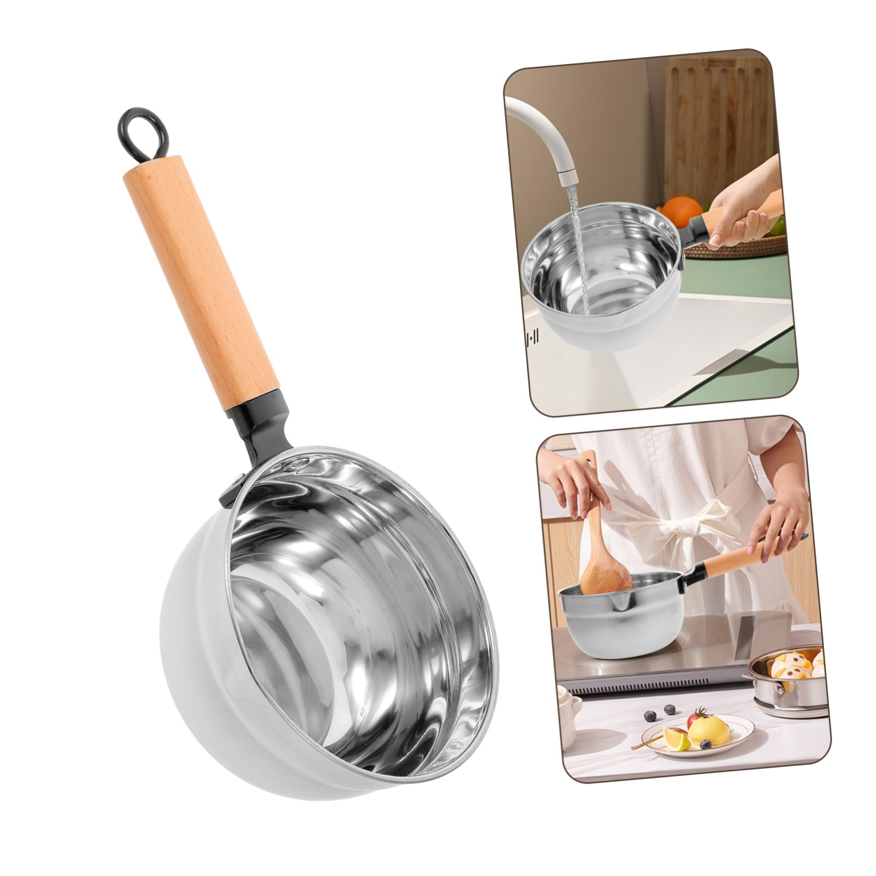 Edelstahl Wasserschaufel mit Holzgriff Langlebige Küchenschöpfkelle Leicht und Robust Rutschfestes Design für Haushalt und Kochen