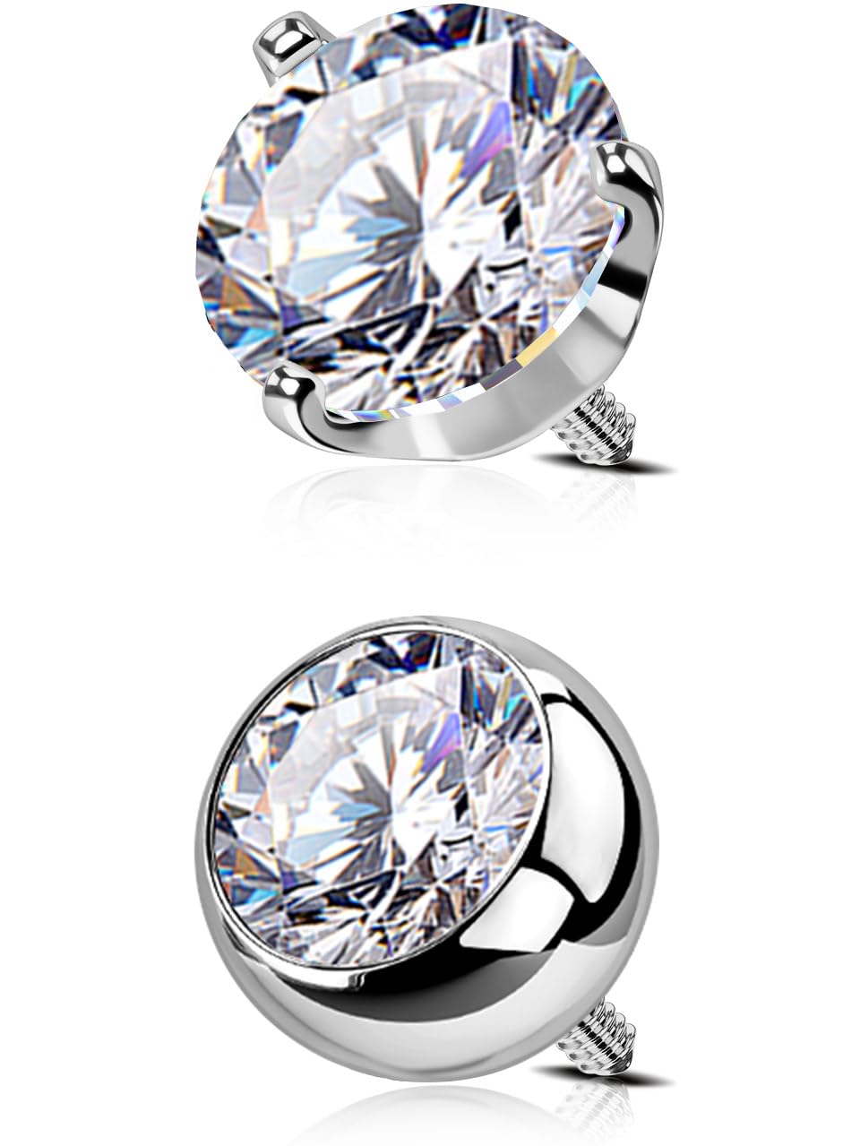 OUFER 2PCS Titanium 14G 5mm Internally Threaded Replacement Balls for Belly Button Rings, Clear CZ Gem for 1.6mm Barbells