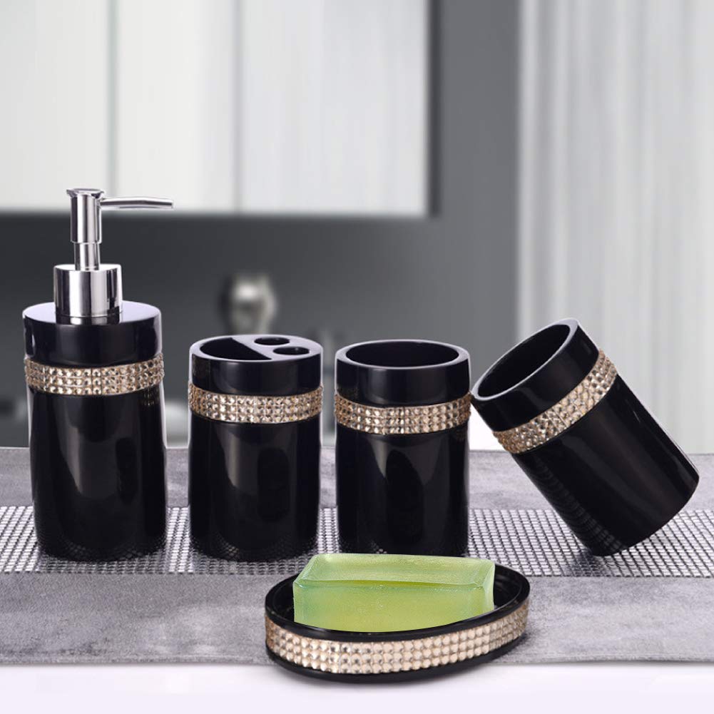 Aramox Juego de Accesorios de Baño Juego de Baño de Resina de 5 Piezas con Dispensador de Loción, Soporte para Cepillo de Dientes, 2 Tazas de Lavado, Jabonera para Mostrador de, Hogar, Habitación de