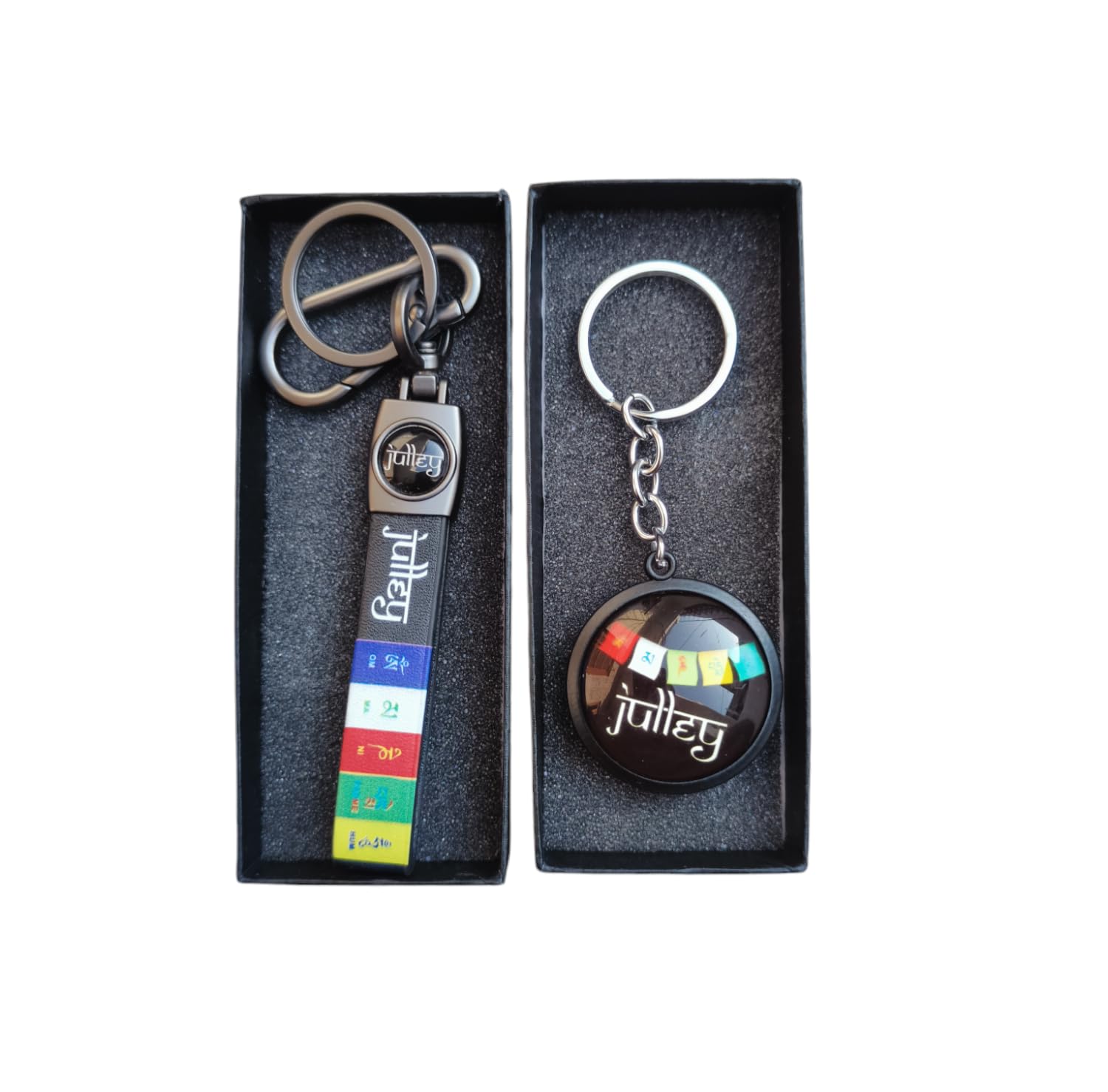 Tibetan Ladakh Prayer Words Metal And Glass Keychain For Car And Bike (Pack Of 2)-image-1