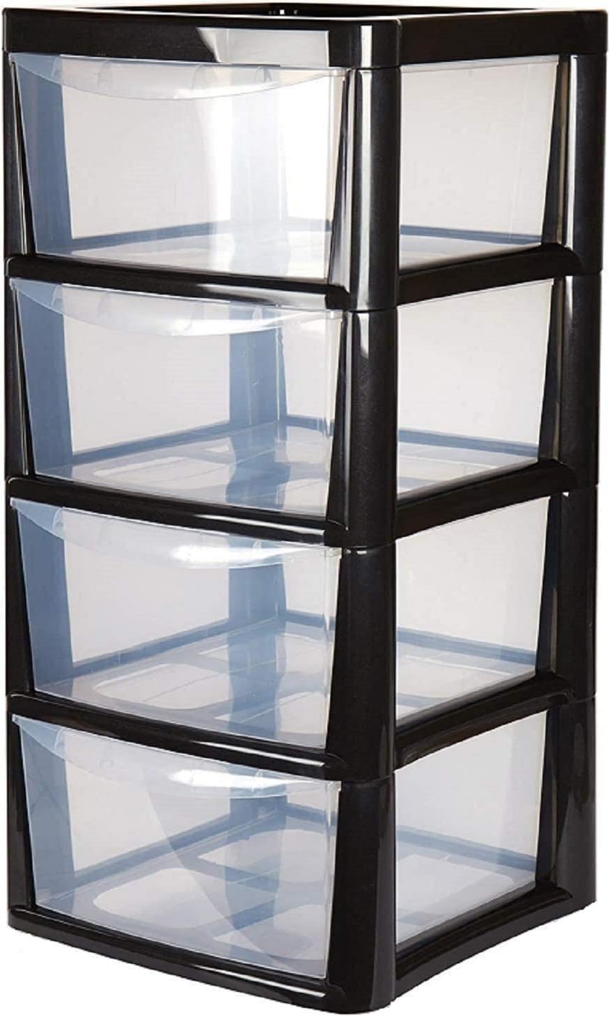 Plastic Storage Drawers Large 4 Drawers (Black) Amazon.co.uk